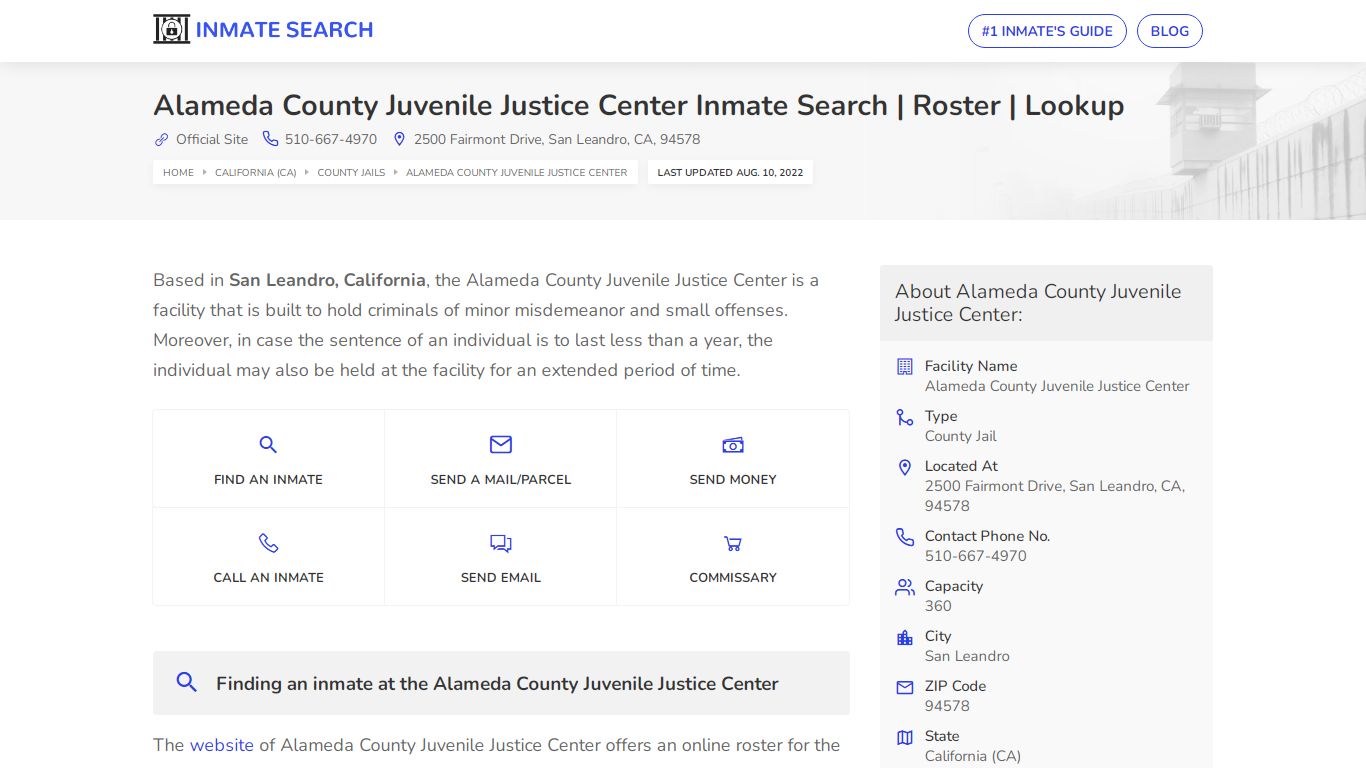 Alameda County Juvenile Justice Center Inmate Search ...