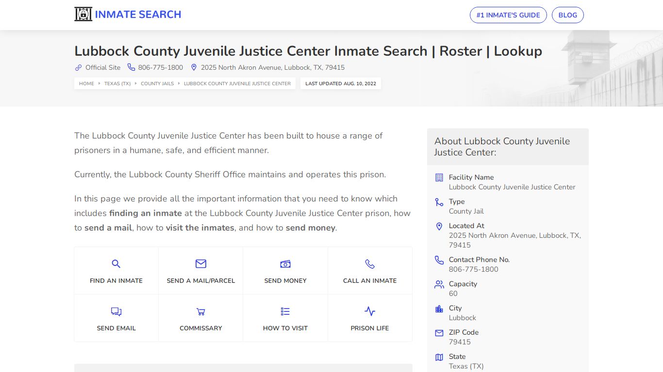 Lubbock County Juvenile Justice Center Inmate Search ...